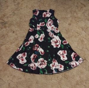 Beautiful Black Floral Dress Fit and Flare